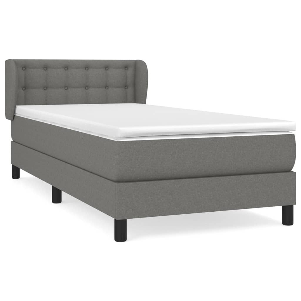 vidaXL Κρεβάτι Boxspring με Στρώμα Σκούρο Γκρι 90x190 εκ. Υφασμάτινο