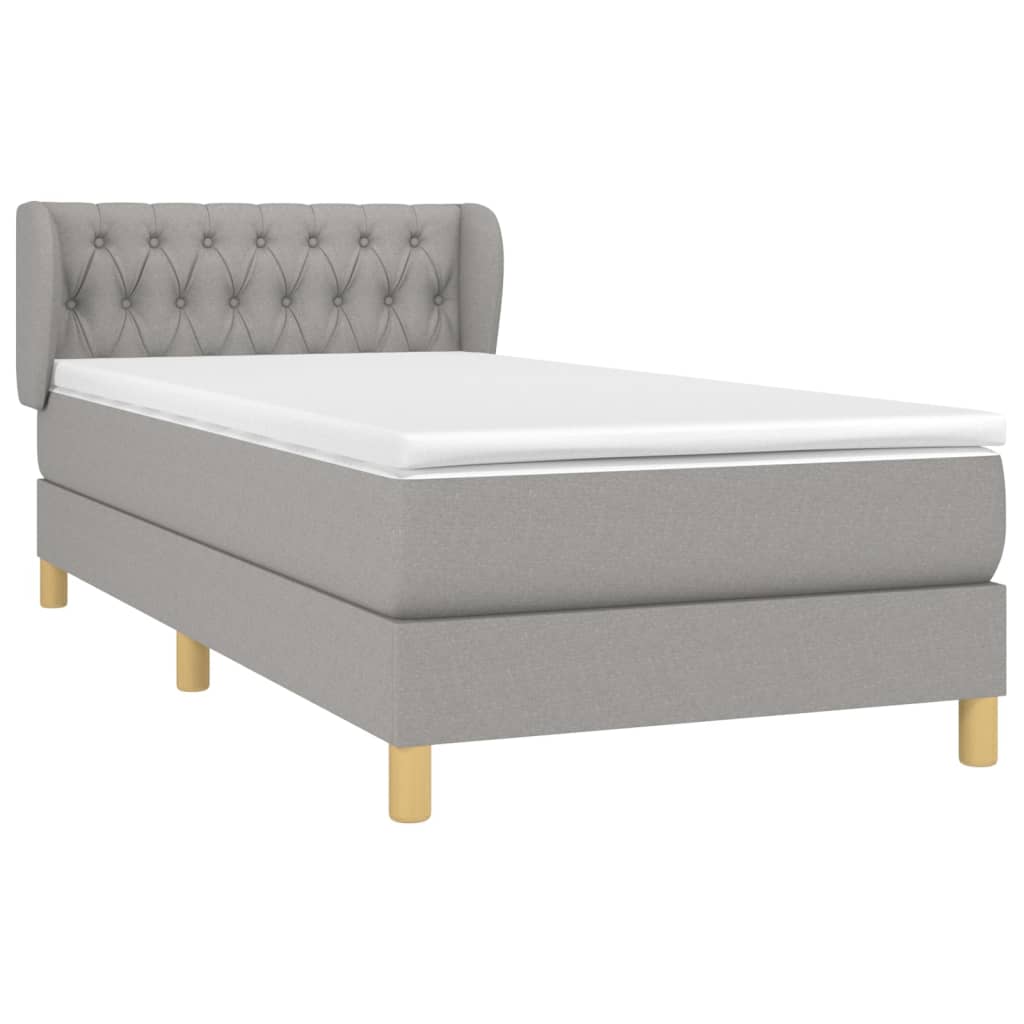 vidaXL Κρεβάτι Boxspring με Στρώμα Ανοιχτό Γκρι 90x190 εκ. Υφασμάτινο