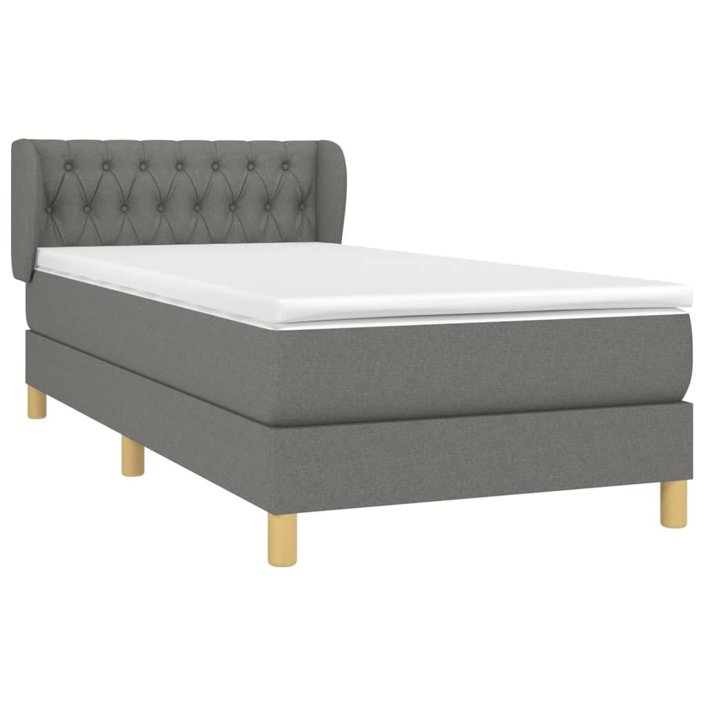 vidaXL Κρεβάτι Boxspring με Στρώμα Σκούρο Γκρι 100x200 εκ. Υφασμάτινο