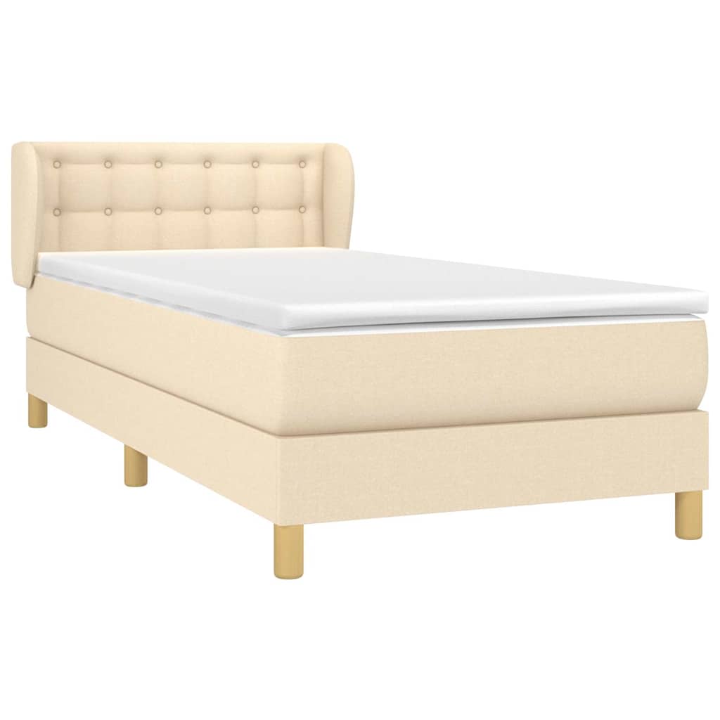 vidaXL Κρεβάτι Boxspring με Στρώμα Κρεμ 90x190 εκ.Υφασμάτινο