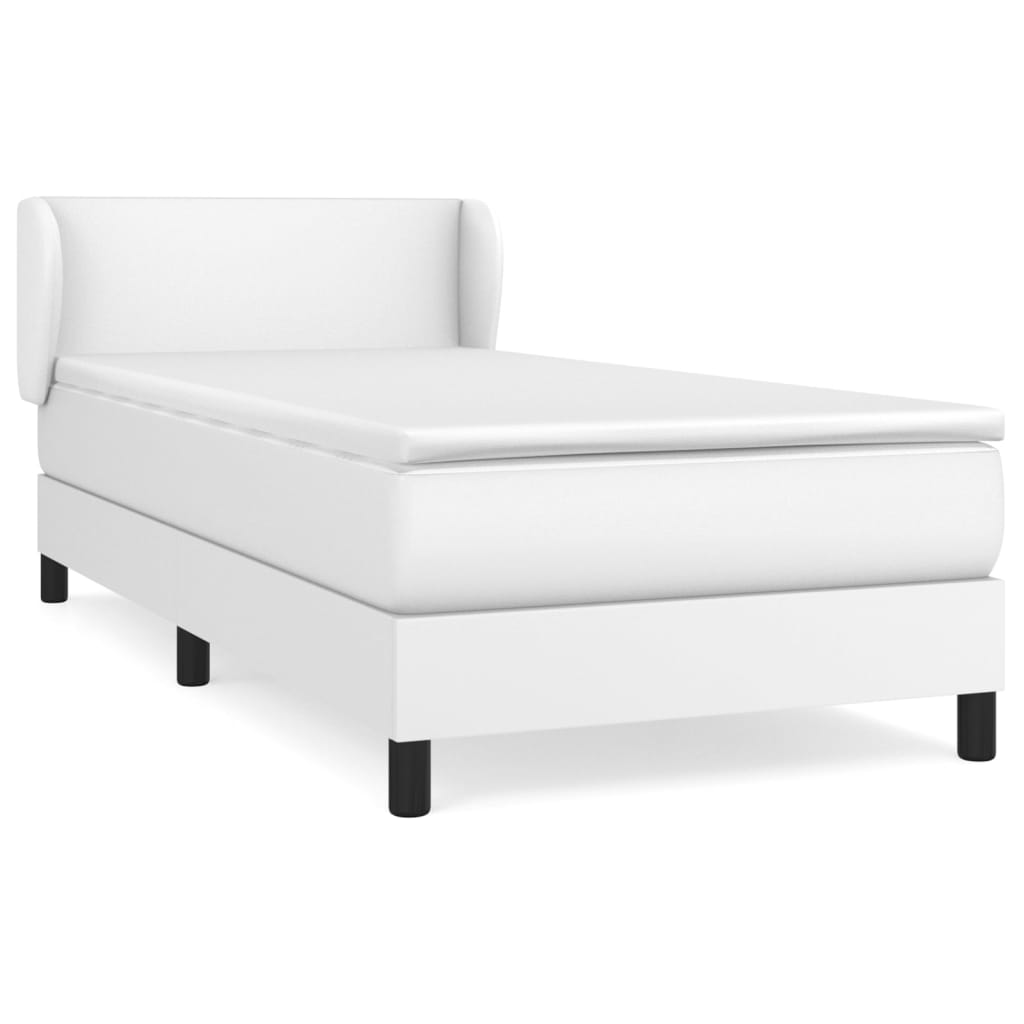 vidaXL Κρεβάτι Boxspring με Στρώμα Λευκό 90x190εκ. από Συνθετικό Δέρμα