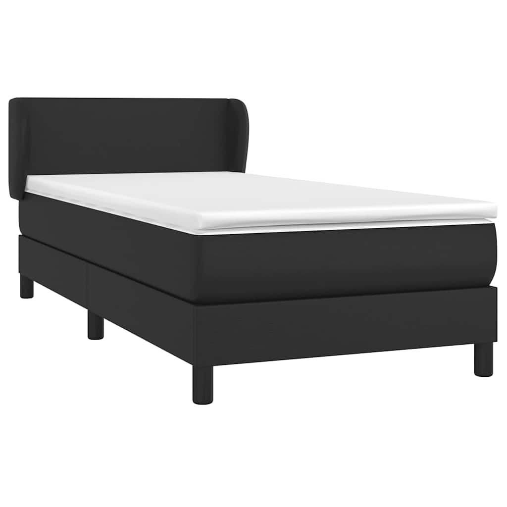 vidaXL Κρεβάτι Boxspring με Στρώμα Μαύρο 90x200εκ. από Συνθετικό Δέρμα