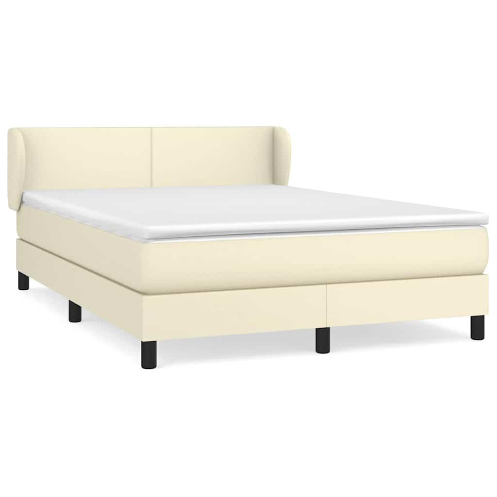 vidaXL Κρεβάτι Boxspring με Στρώμα Κρεμ 140x200εκ. από Συνθετικό Δέρμα