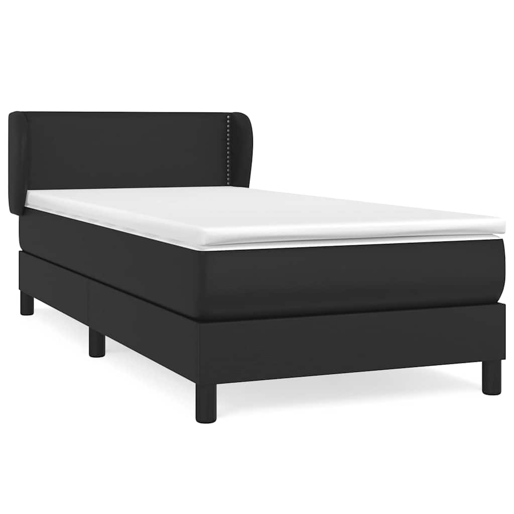 vidaXL Κρεβάτι Boxspring με Στρώμα Μαύρο 90x200εκ. από Συνθετικό Δέρμα