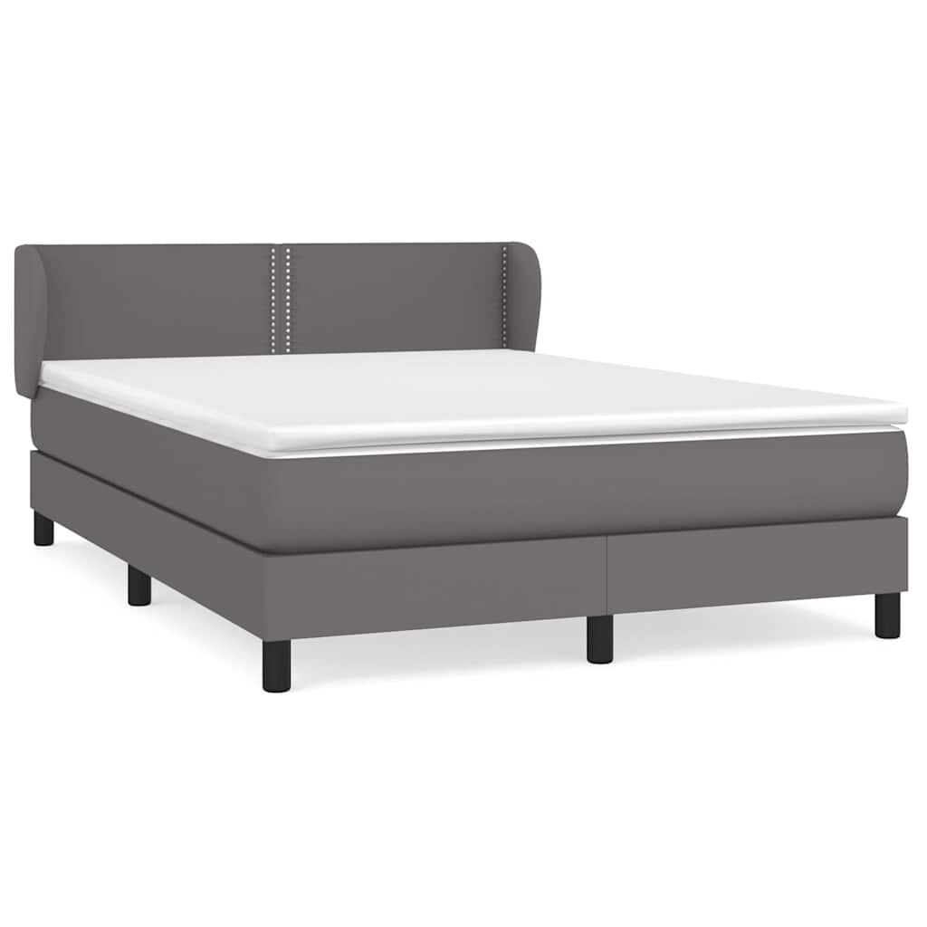 vidaXL Κρεβάτι Boxspring με Στρώμα Γκρι 140x190εκ. από Συνθετικό Δέρμα