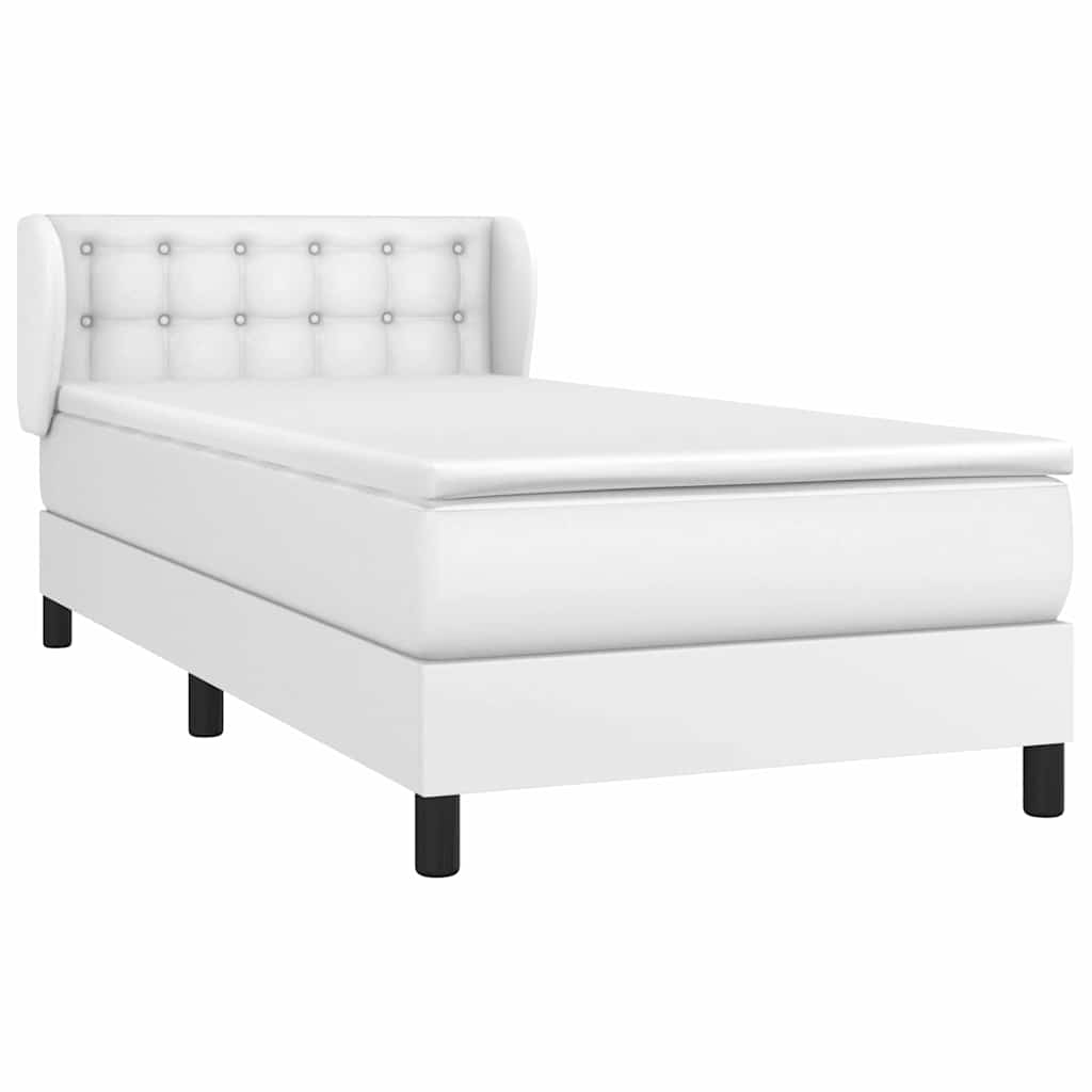 vidaXL Κρεβάτι Boxspring με Στρώμα Λευκό 90x190εκ. από Συνθετικό Δέρμα
