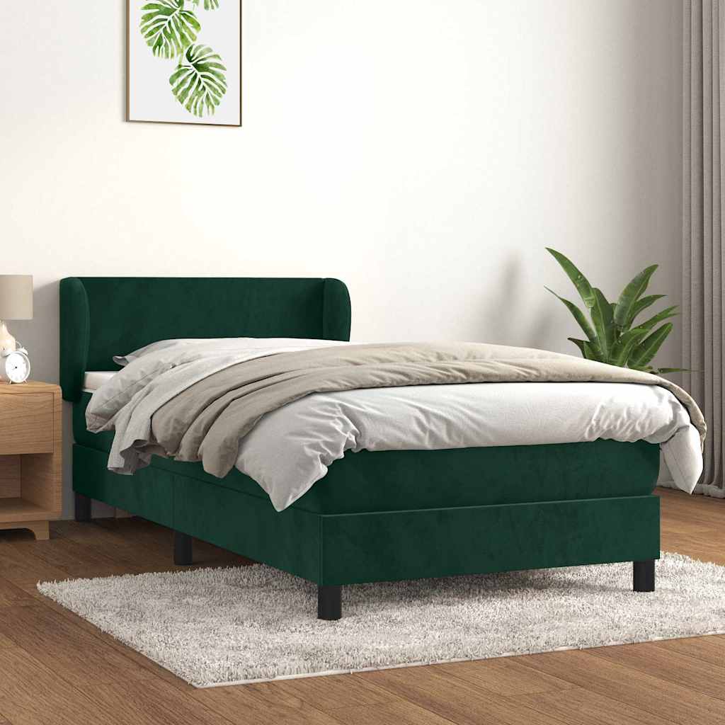 vidaXL Κρεβάτι Boxspring με Στρώμα Σκούρο Πράσινο 80x200 εκ. Βελούδινο