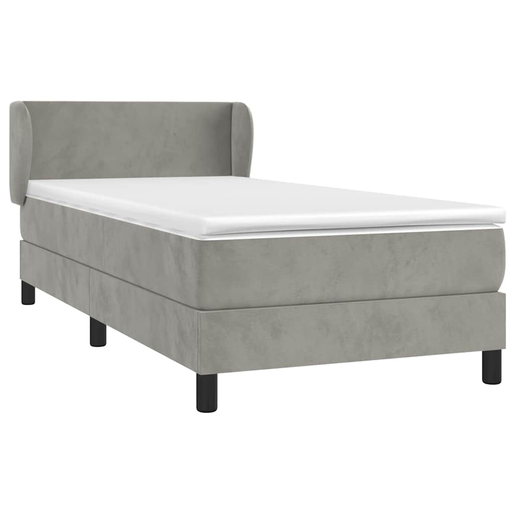 vidaXL Κρεβάτι Boxspring με Στρώμα Ανοιχτό Γκρι 90x190 εκ. Βελούδινο