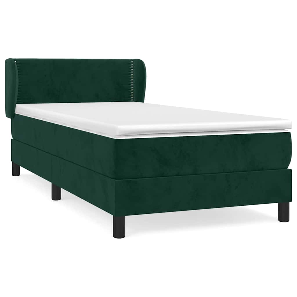 vidaXL Κρεβάτι Boxspring με Στρώμα Σκούρο Πράσινο 100x200εκ. Βελούδινο