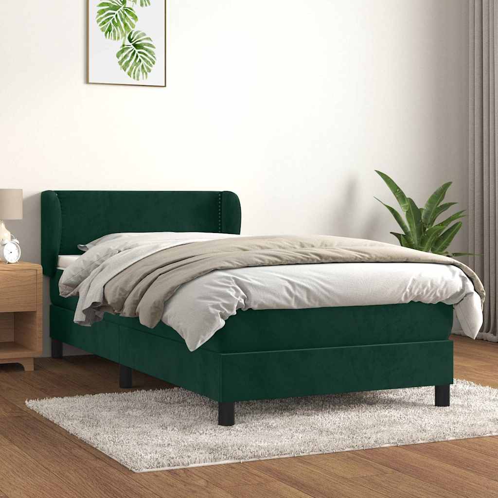vidaXL Κρεβάτι Boxspring με Στρώμα Σκούρο Πράσινο 100x200εκ. Βελούδινο