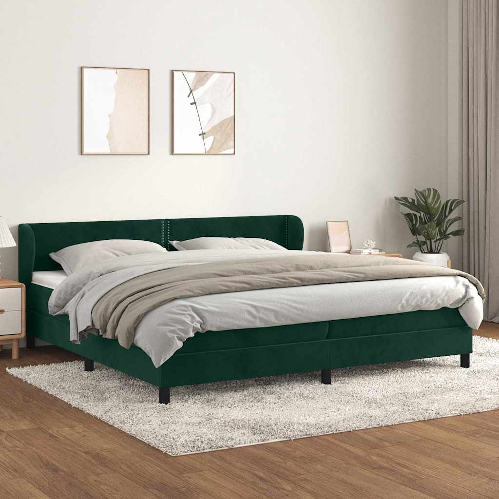 vidaXL Κρεβάτι Boxspring με Στρώμα Σκούρο Πράσινο 200x200εκ. Βελούδινο