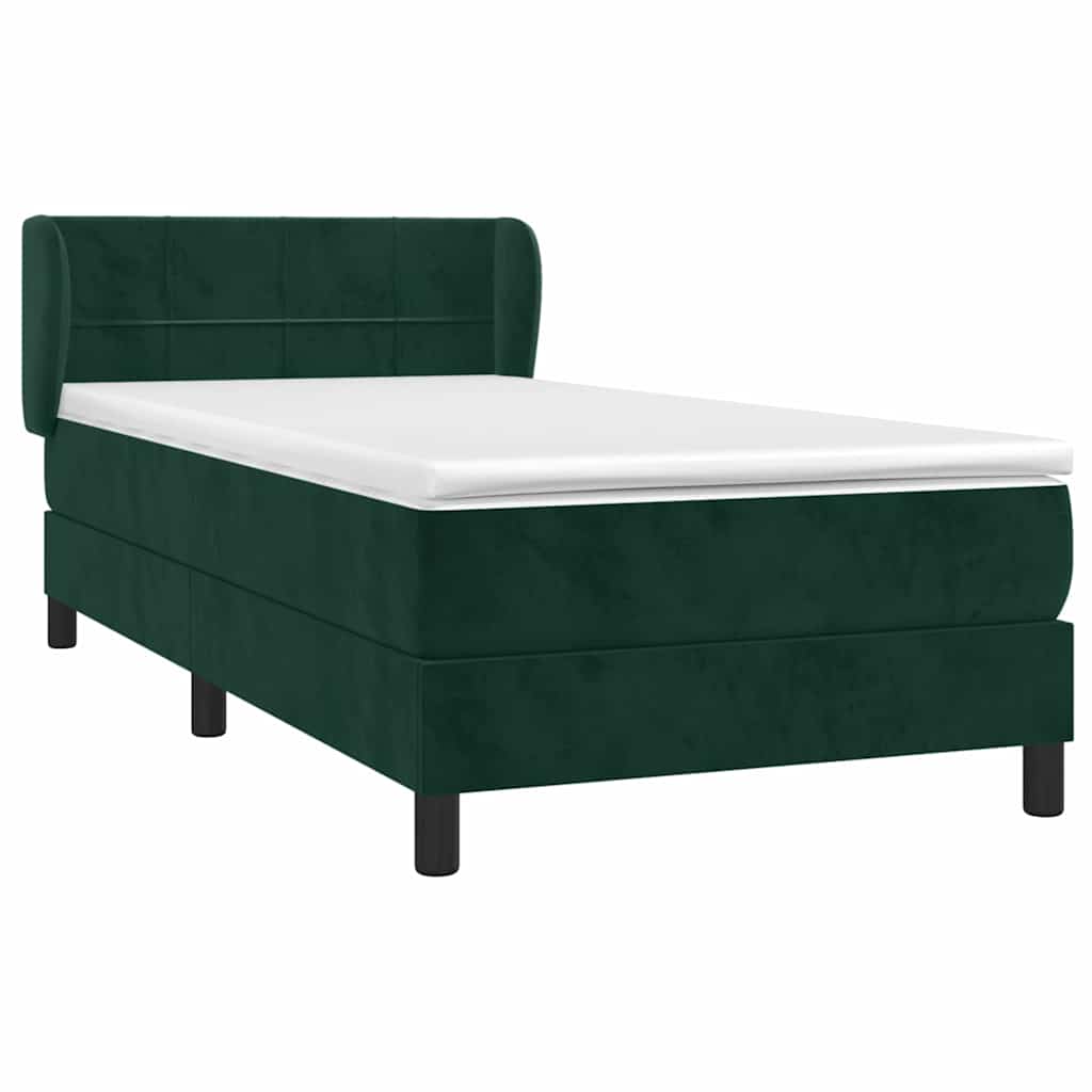 vidaXL Κρεβάτι Boxspring με Στρώμα Σκούρο Πράσινο 80x200 εκ. Βελούδινο