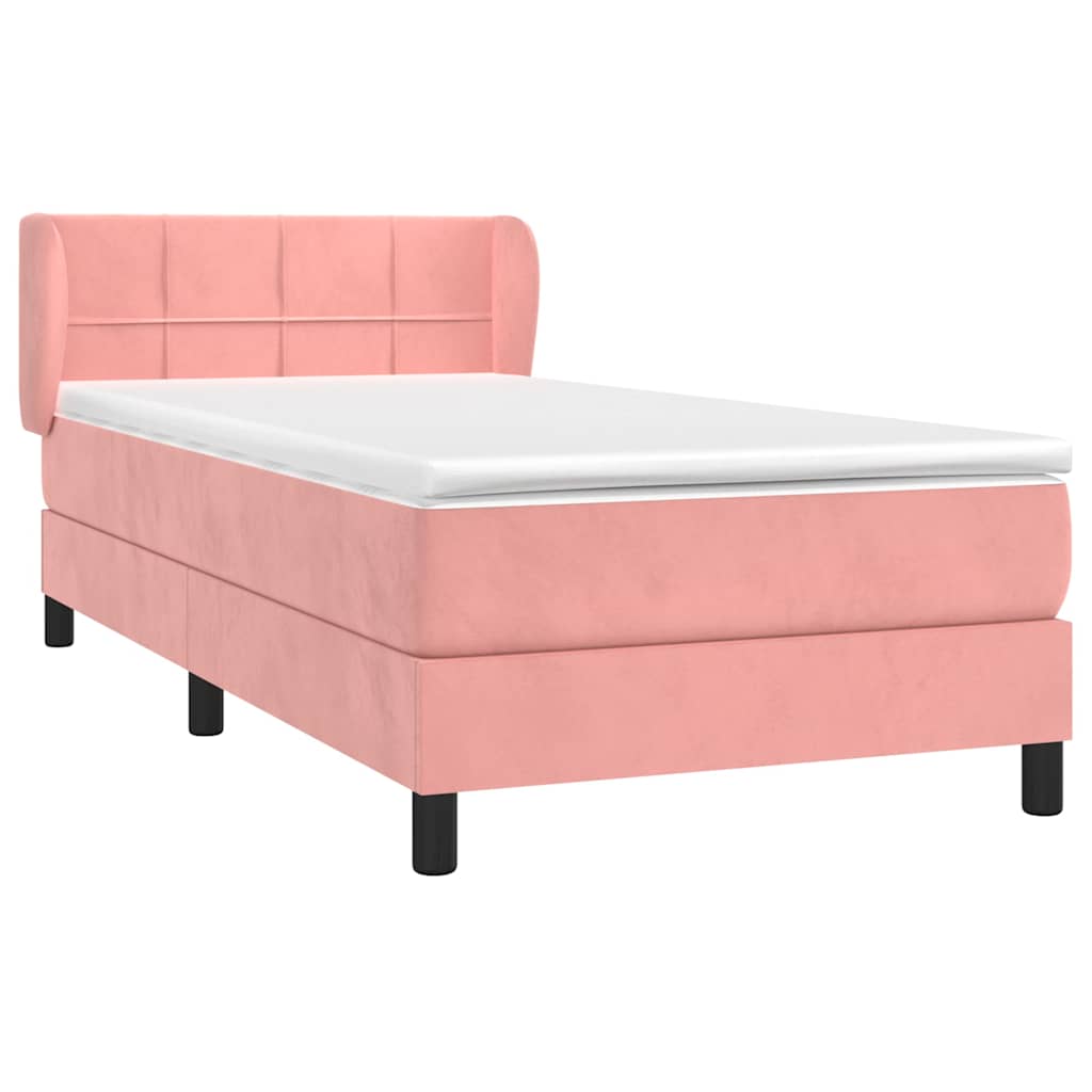 vidaXL Κρεβάτι Boxspring με Στρώμα Ροζ 90x190 εκ. Βελούδινο