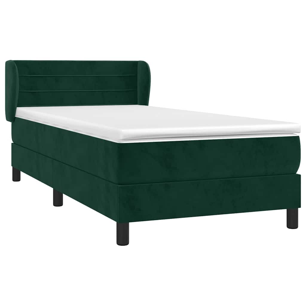 vidaXL Κρεβάτι Boxspring με Στρώμα Σκούρο Πράσινο 90x190 εκ. Βελούδινο
