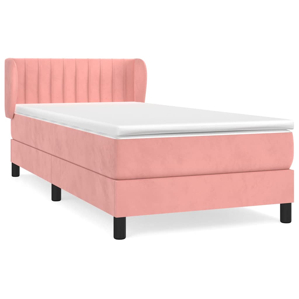 vidaXL Κρεβάτι Boxspring με Στρώμα Ροζ 90x200 εκ. Βελούδινο