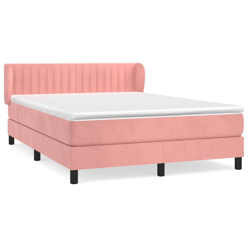 vidaXL Κρεβάτι Boxspring με Στρώμα Ροζ 140x190 εκ. Βελούδινο