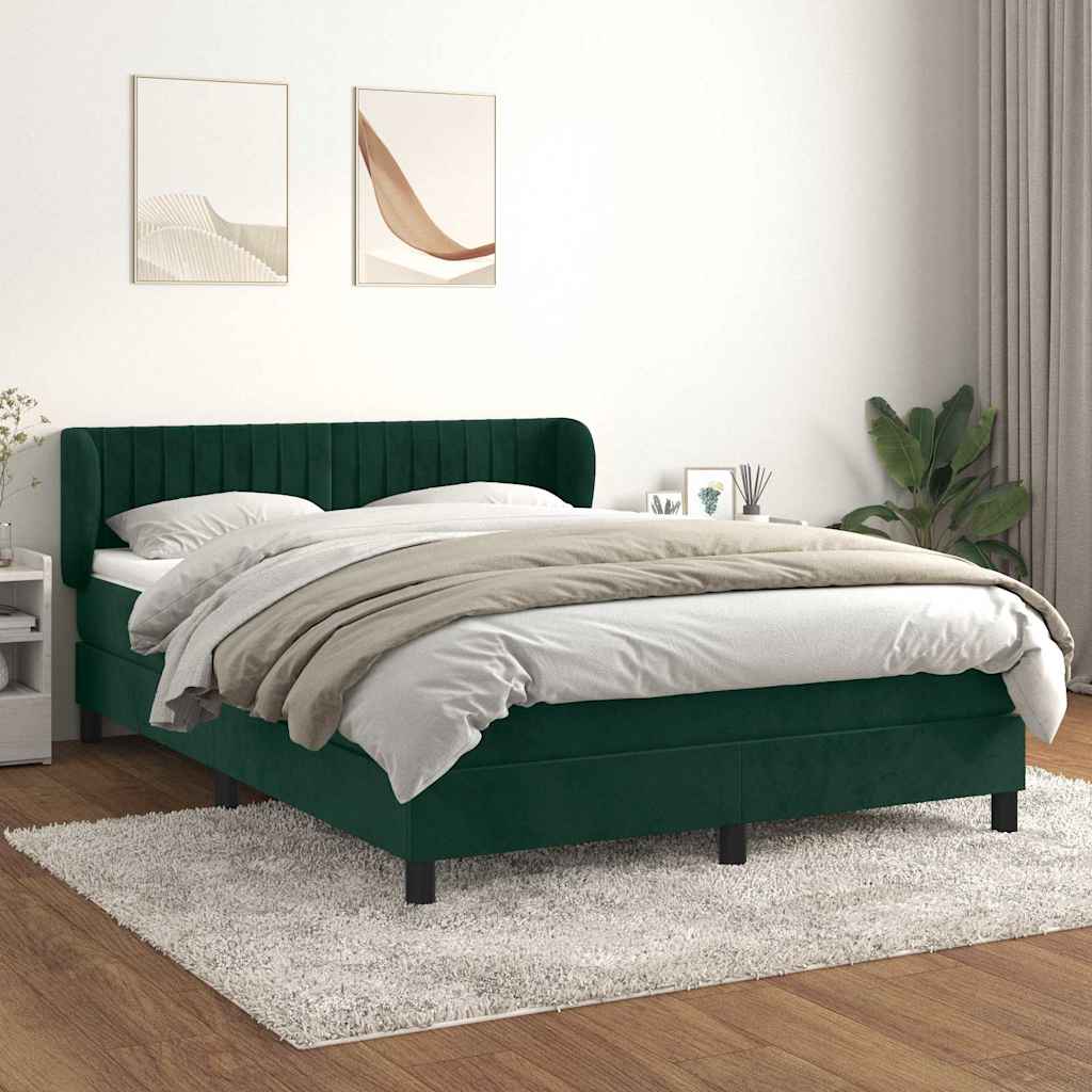 vidaXL Κρεβάτι Boxspring με Στρώμα Σκούρο Πράσινο 140x200εκ. Βελούδινο