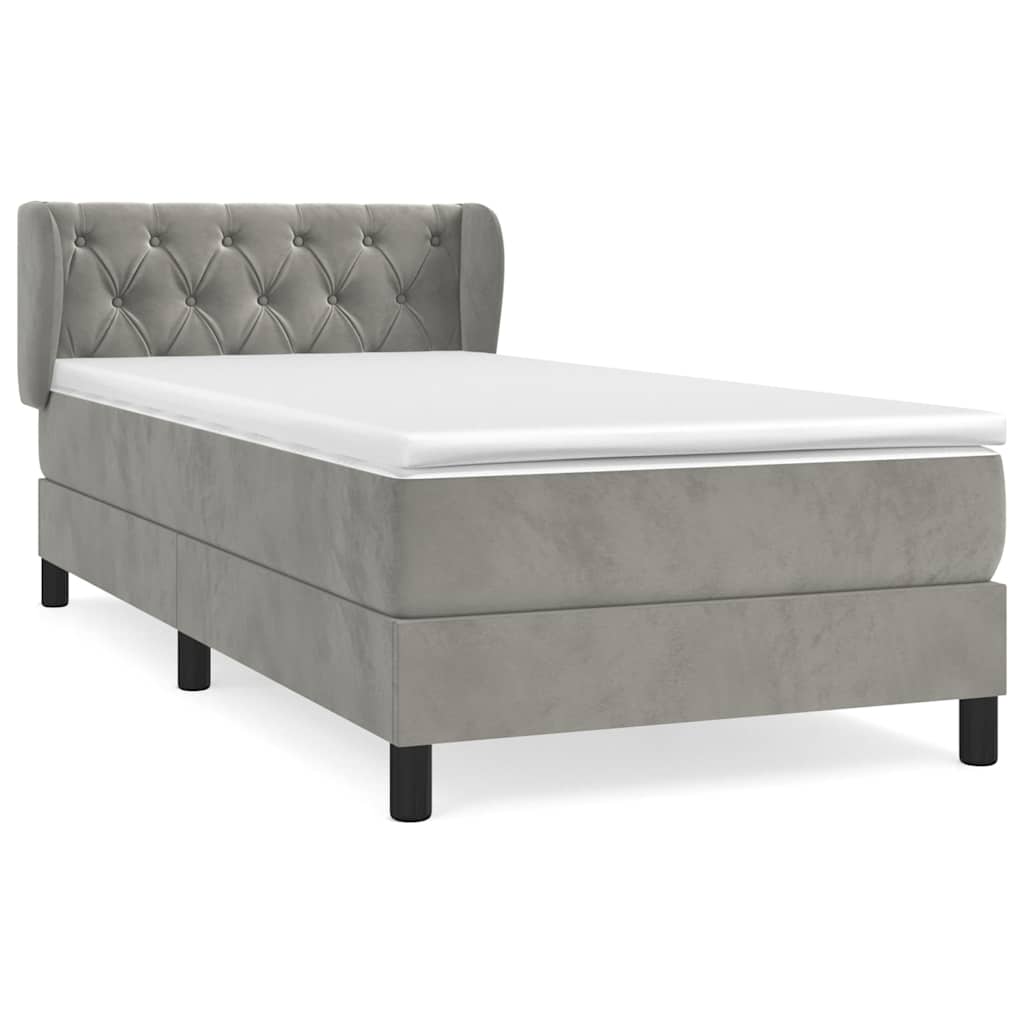 vidaXL Κρεβάτι Boxspring με Στρώμα Ανοιχτό Γκρι 80x200 εκ. Βελούδινο