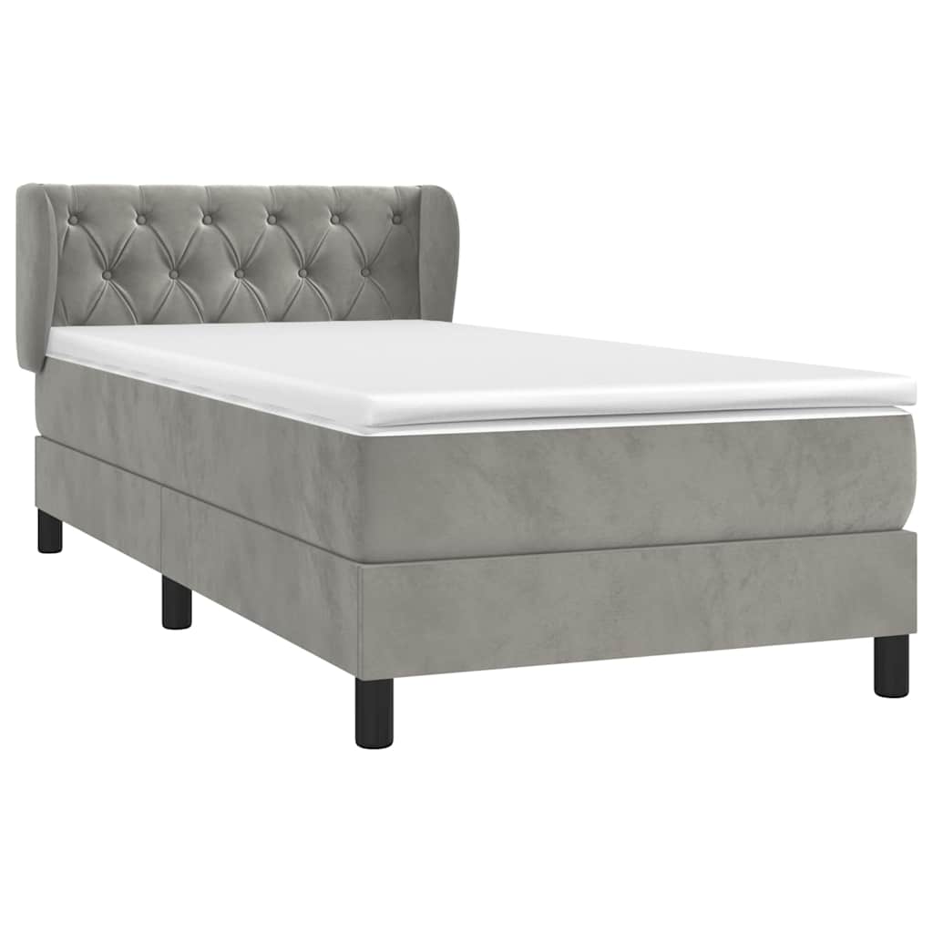 vidaXL Κρεβάτι Boxspring με Στρώμα Ανοιχτό Γκρι 80x200 εκ. Βελούδινο