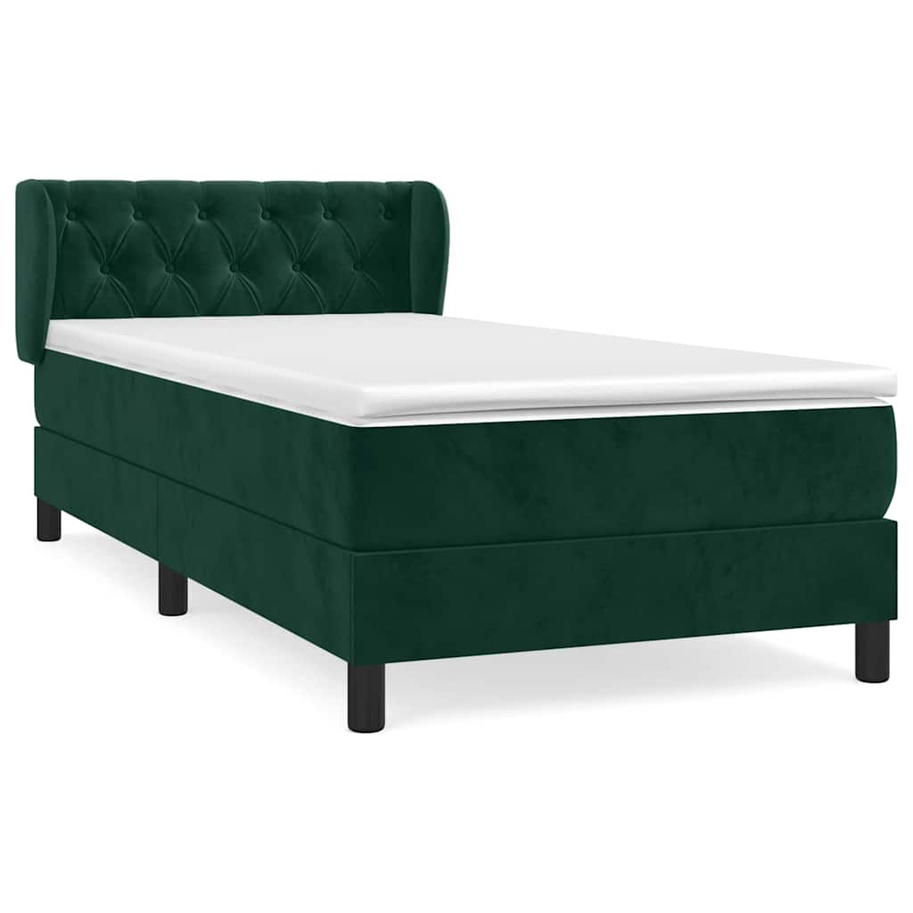 vidaXL Κρεβάτι Boxspring με Στρώμα Σκούρο Πράσινο 80x200 εκ. Βελούδινο