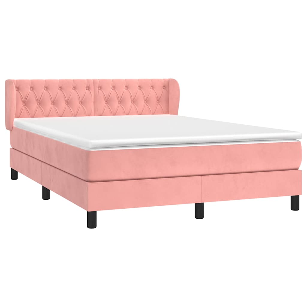 vidaXL Κρεβάτι Boxspring με Στρώμα Ροζ 140x200 εκ. Βελούδινο
