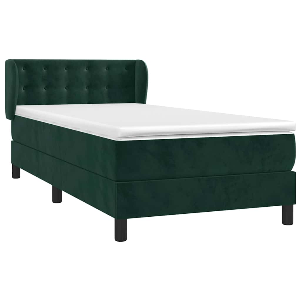 vidaXL Κρεβάτι Boxspring με Στρώμα Σκούρο Πράσινο 100x200εκ. Βελούδινο