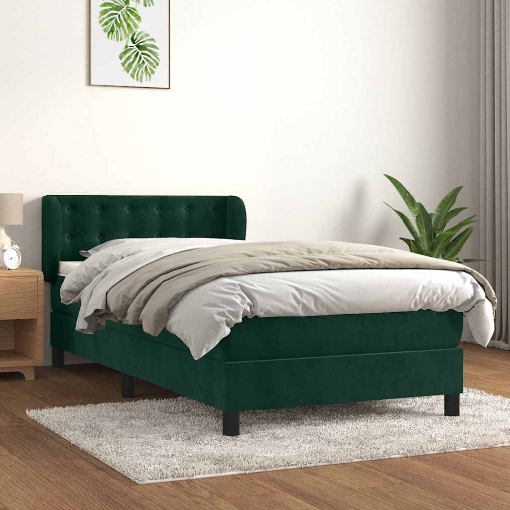 vidaXL Κρεβάτι Boxspring με Στρώμα Σκούρο Πράσινο 100x200εκ. Βελούδινο
