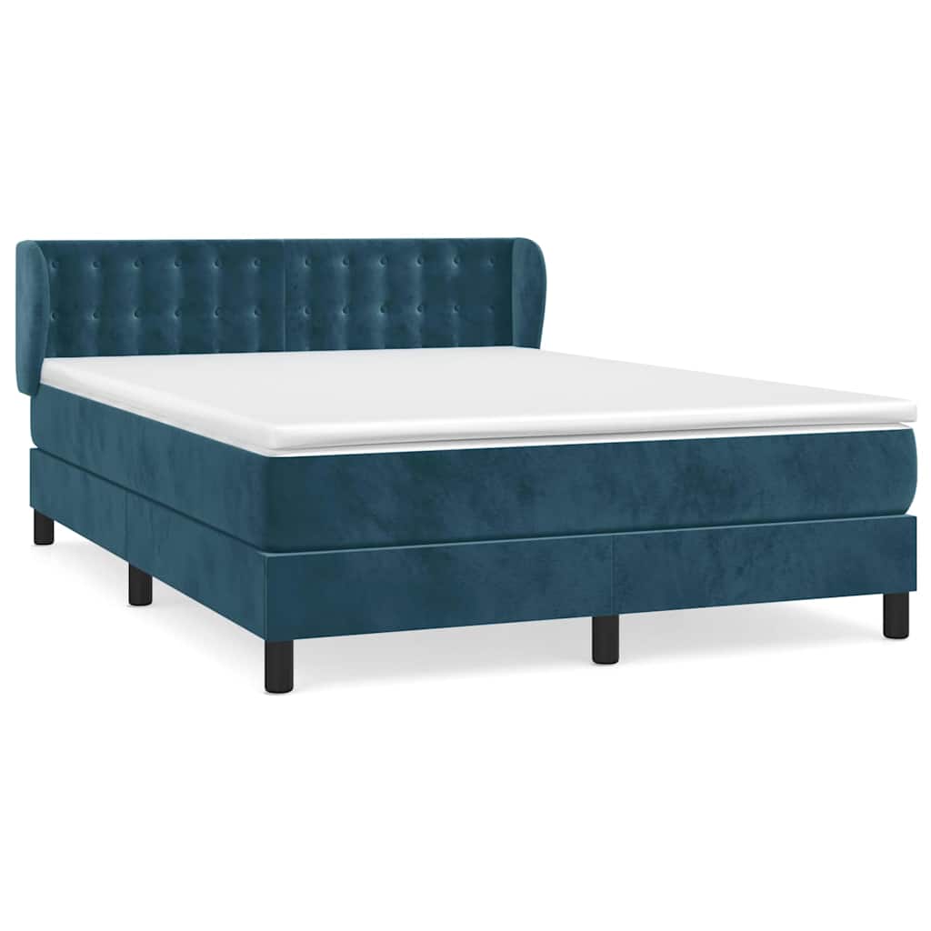 vidaXL Κρεβάτι Boxspring με Στρώμα Σκούρο Μπλε 140x190 εκ. Βελούδινο