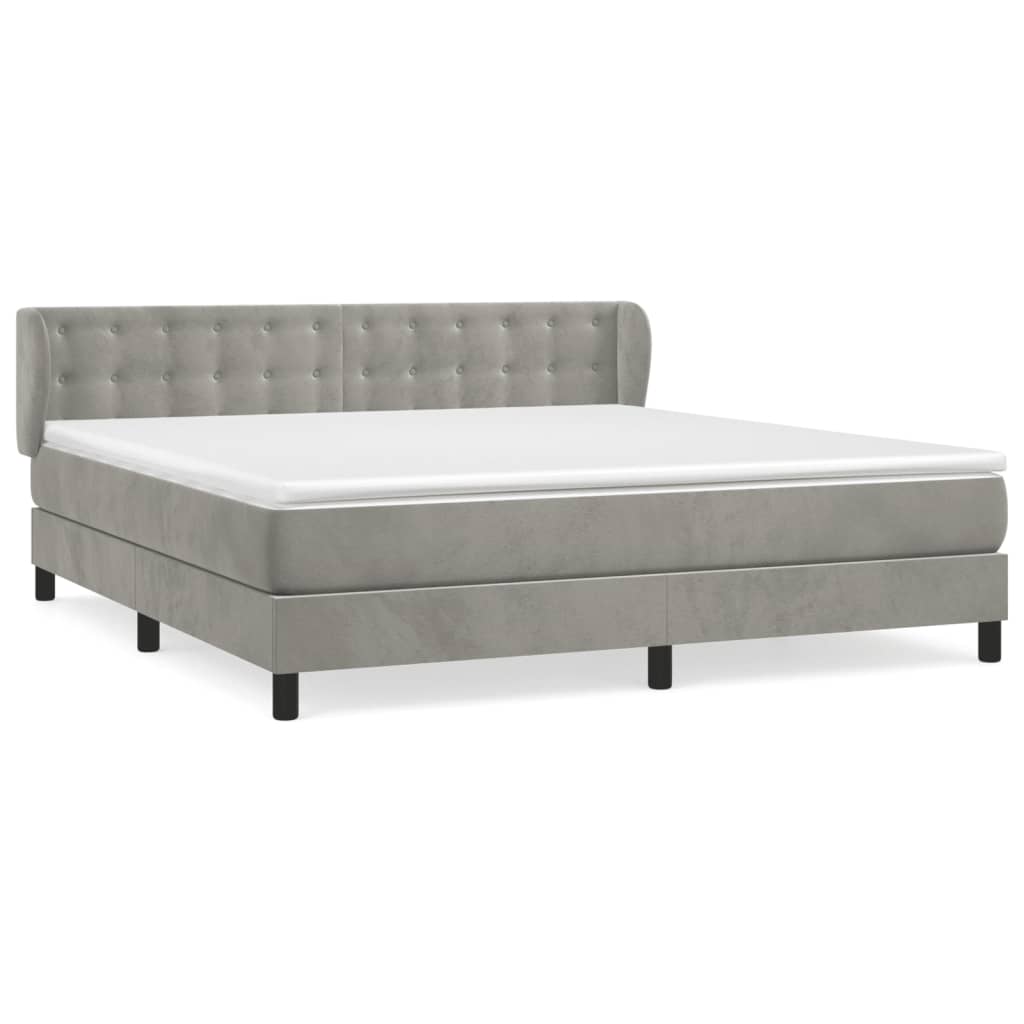 vidaXL Κρεβάτι Boxspring με Στρώμα Ανοιχτό Γκρι 180x200 εκ. Βελούδινο