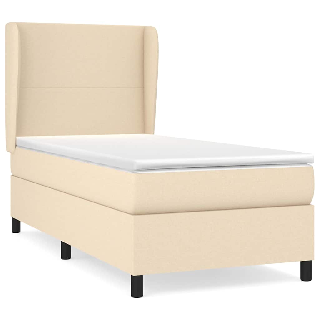 vidaXL Κρεβάτι Boxspring με Στρώμα Κρεμ 90x200 εκ.Υφασμάτινο