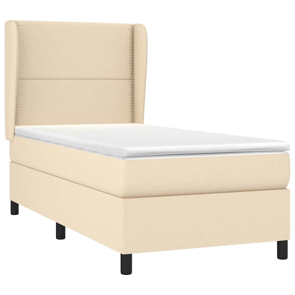vidaXL Κρεβάτι Boxspring με Στρώμα Κρεμ 90x190 εκ.Υφασμάτινο