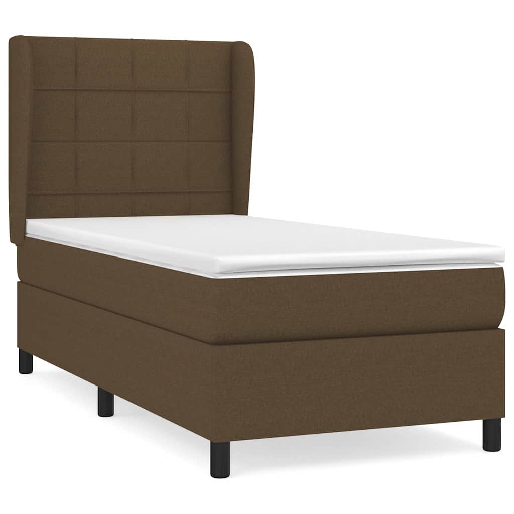 vidaXL Κρεβάτι Boxspring με Στρώμα Σκούρο Καφέ 90x190 εκ. Υφασμάτινο