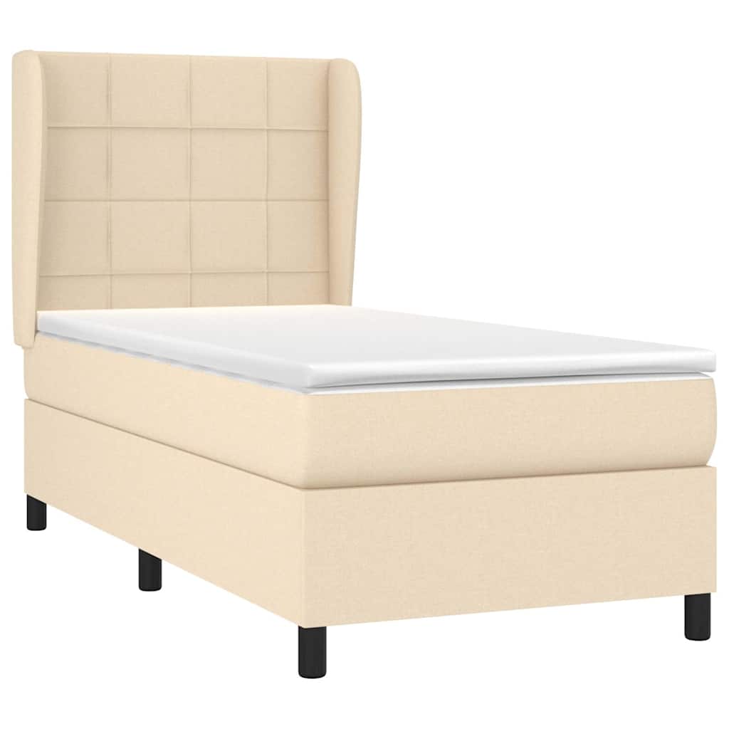 vidaXL Κρεβάτι Boxspring με Στρώμα Κρεμ 90x200 εκ.Υφασμάτινο