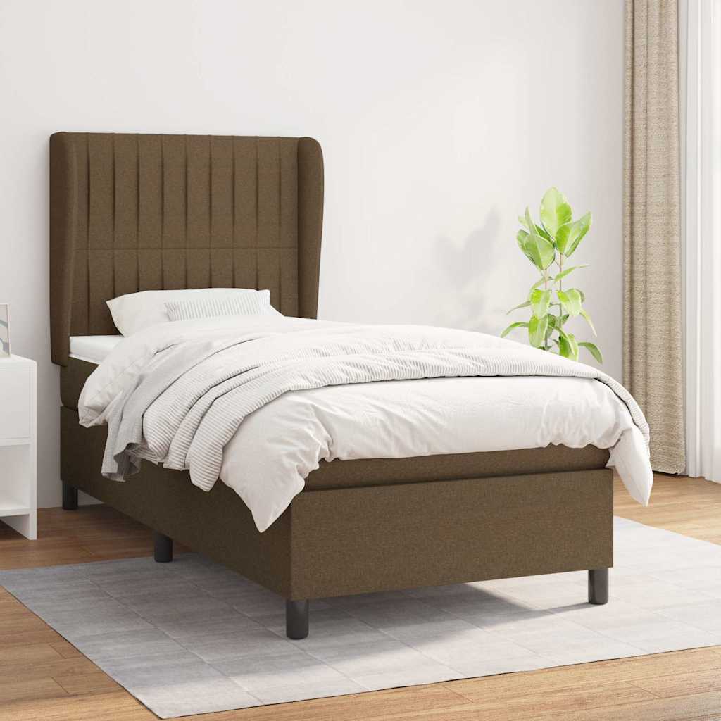 vidaXL Κρεβάτι Boxspring με Στρώμα Σκούρο Καφέ 90x200 εκ. Υφασμάτινο