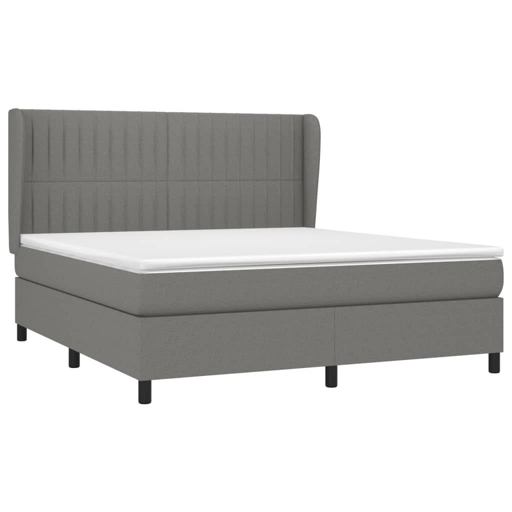 vidaXL Κρεβάτι Boxspring με Στρώμα Σκούρο Γκρι 180x200 εκ Υφασμάτιν