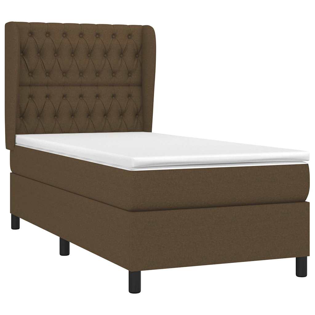 vidaXL Κρεβάτι Boxspring με Στρώμα Σκούρο Καφέ 90x200 εκ. Υφασμάτινο