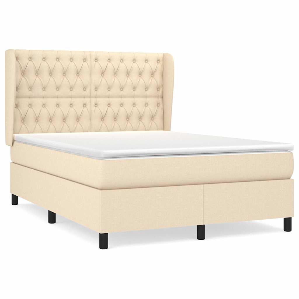 vidaXL Κρεβάτι Boxspring με Στρώμα Κρεμ 140x200 εκ. Υφασμάτινο