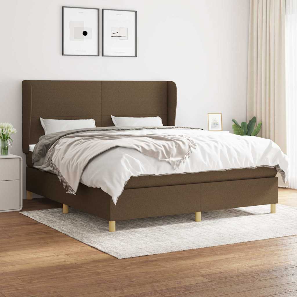 vidaXL Κρεβάτι Boxspring με Στρώμα Σκούρο Καφέ 180x200 εκ Υφασμάτινο