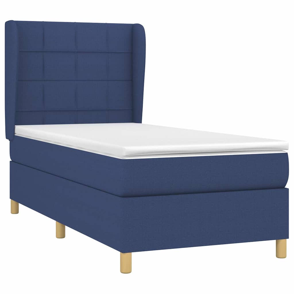 vidaXL Κρεβάτι Boxspring με Στρώμα Μπλε 90x200 εκ.Υφασμάτινο