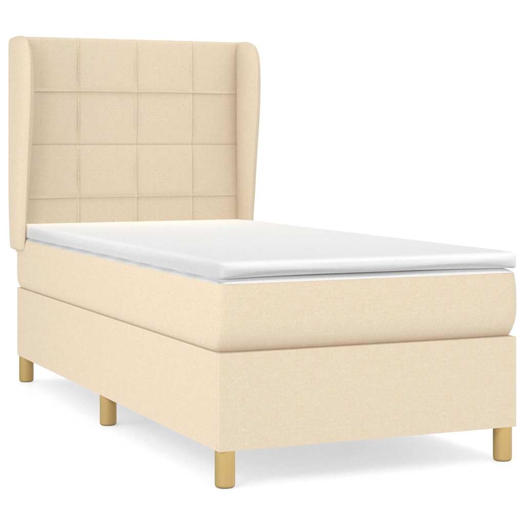 vidaXL Κρεβάτι Boxspring με Στρώμα Κρεμ 100 x 200 εκ. Υφασμάτινο