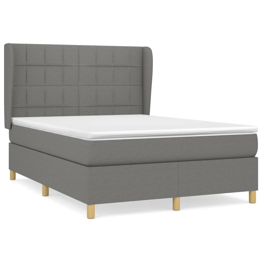 vidaXL Κρεβάτι Boxspring με Στρώμα Σκούρο Γκρι 140x190 εκ. Υφασμάτινο
