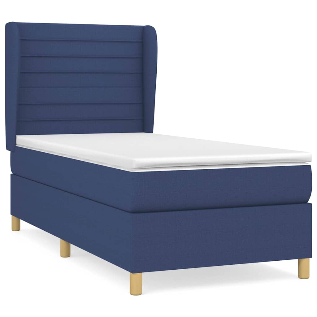 vidaXL Κρεβάτι Boxspring με Στρώμα Μπλε 90x190 εκ.Υφασμάτινο