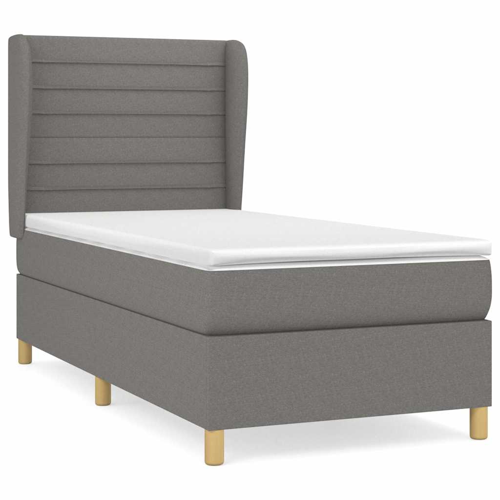vidaXL Κρεβάτι Boxspring με Στρώμα Σκούρο Γκρι 100x200 εκ. Υφασμάτινο