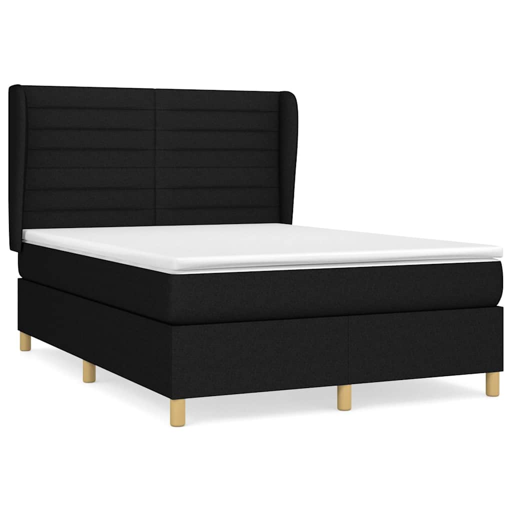vidaXL Κρεβάτι Boxspring με Στρώμα Μαύρο 140x190 εκ. Υφασμάτινο
