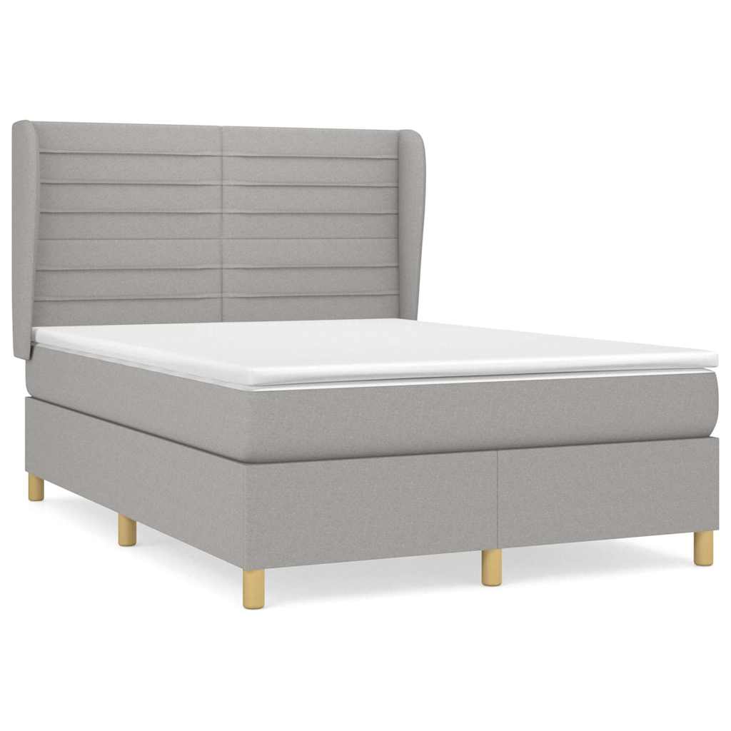 vidaXL Κρεβάτι Boxspring με Στρώμα Ανοιχτό Γκρι 140x200 εκ. Υφασμάτινο