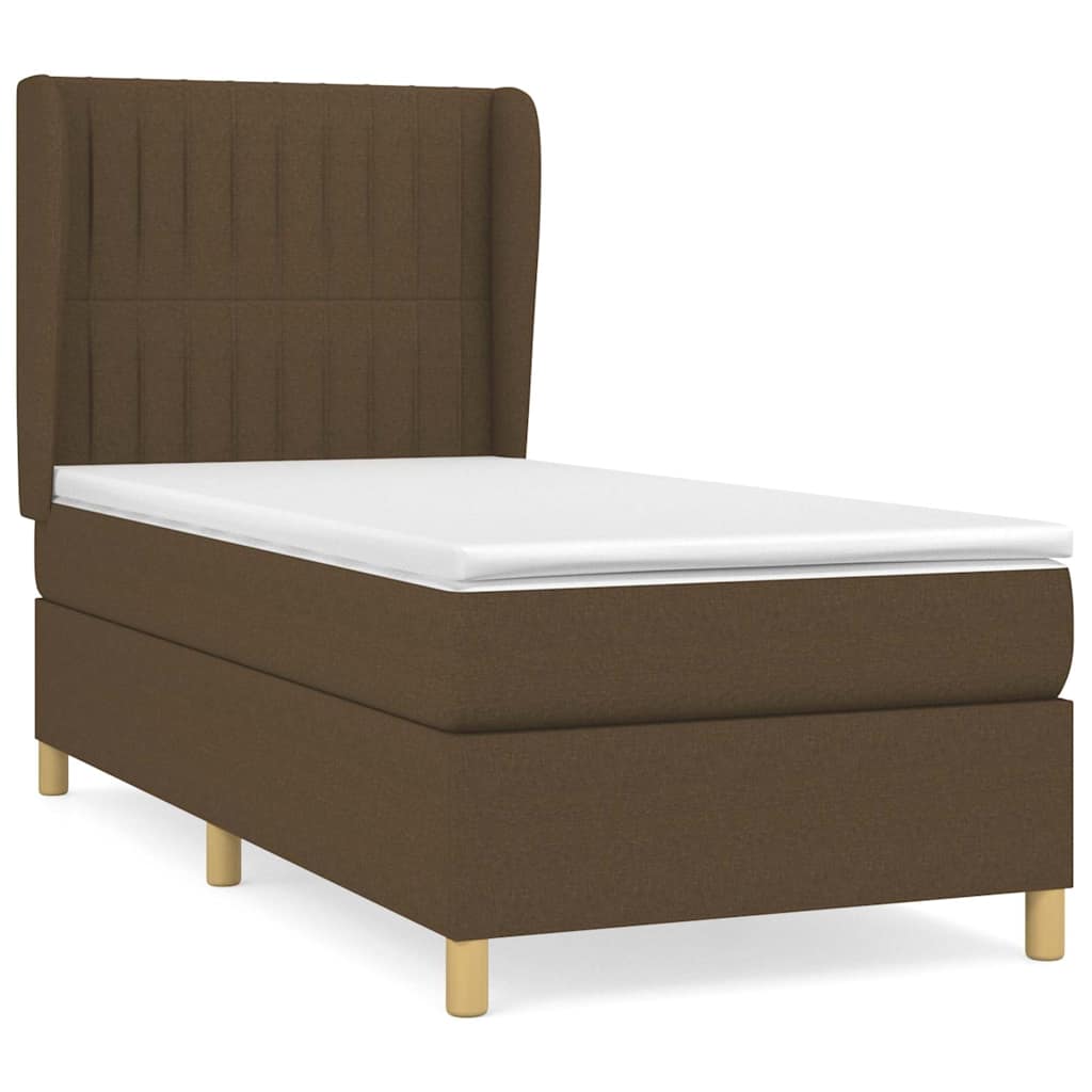 vidaXL Κρεβάτι Boxspring με Στρώμα Σκούρο Καφέ 90x190 εκ. Υφασμάτινο