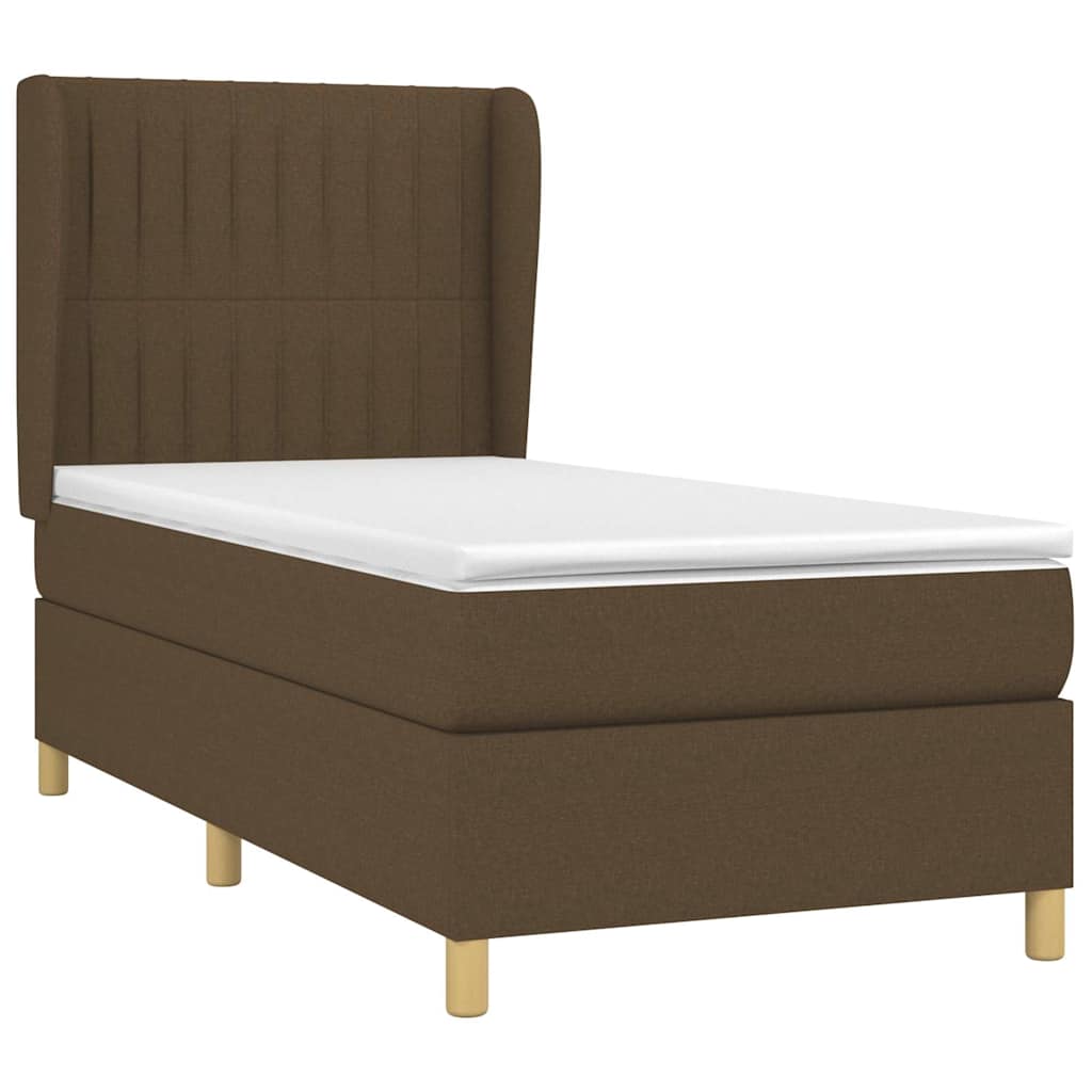 vidaXL Κρεβάτι Boxspring με Στρώμα Σκούρο Καφέ 90x190 εκ. Υφασμάτινο