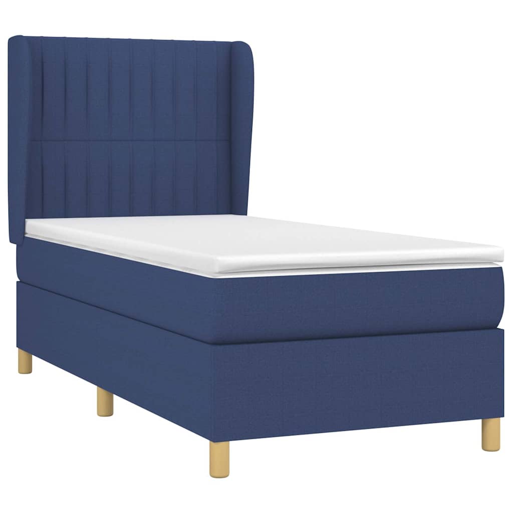 vidaXL Κρεβάτι Boxspring με Στρώμα Μπλε 90x200 εκ.Υφασμάτινο