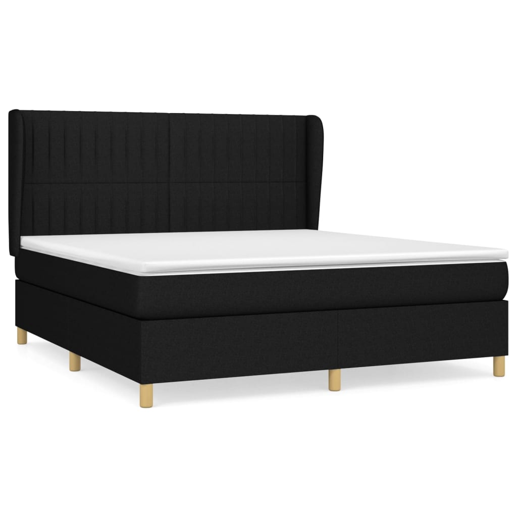 vidaXL Κρεβάτι Boxspring με Στρώμα Μαύρο 180x200 εκ. Υφασμάτινο