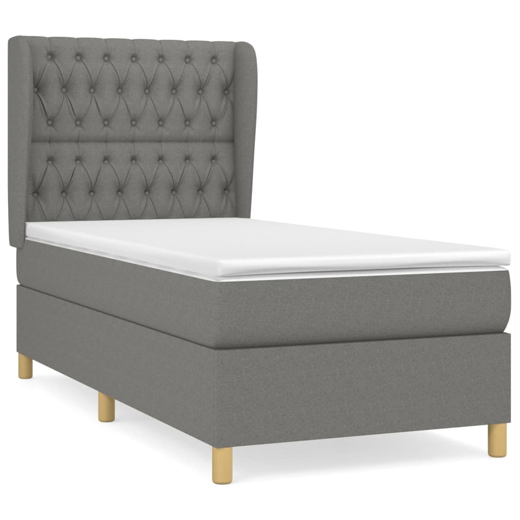 vidaXL Κρεβάτι Boxspring με Στρώμα Σκούρο Γκρι 90x190 εκ. Υφασμάτινο